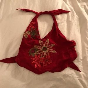 Bershka Burgundy Cotton Tie Crop Top from Spain